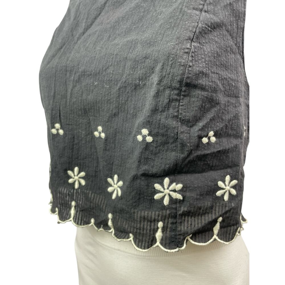 Free People Kayla Black Floral Embroidered Sleeveless Tie Blouse Top Size S - Picture 3 of 6